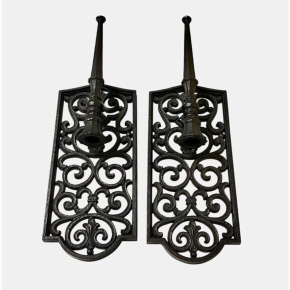 2 Dart Homco Scrolled Wall Sconce Candle Holders Gothic Decor MCM Black 4101 USA - Picture 2 of 10